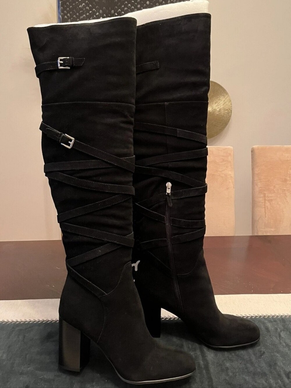 Sam Eldeman Black Suede Over The Knee Heeled Boots